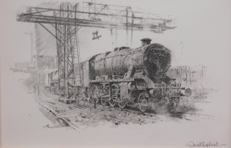 •David Shepherd (1931-2017). Locomotive, print, handwritten attribution to Peter and Mary My Best Wishes David Shepherd, Stoke-on-Trent 1968, 16cm x 25cm.