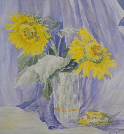 •A. Bowker (fl.1991). Still life, Sunflowers, watercolour, 54cm x 48cm and still life, print (2).