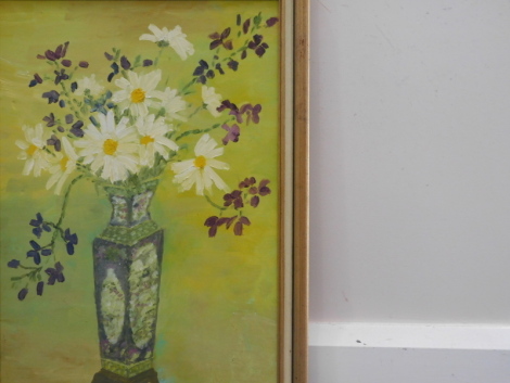 •20thC School. Still life, daisies and summer flowers, oil on board, unsigned, 44cm x 32cm.