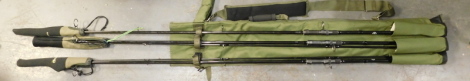 A set of Nash carp rods, 12ft 3lb test curve, with Quiver holdall.