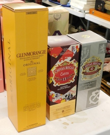 A bottle of Glenmorangie Original Scotch Whisky, boxed, two bottles of Chivas Regal, Extra aged thirteen years and twelve years blended. (all boxed)