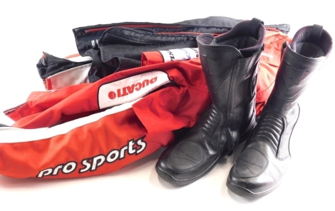 A Hein Gericke motorcycle jacket, a Ducatti shirt and a pair of Daytona motorcycle boots.