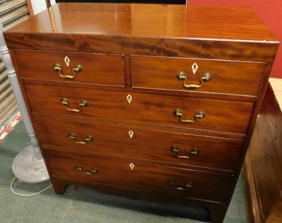 A 19thC mahogany chest of drawers, the caddy top above two short and three long drawers, on bracket feet, 93cm high, 92cm wide.