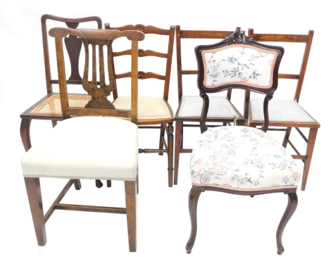 A collection of chairs, to include a 19thC beech side chair with pierced splat, and five various bedroom chairs.