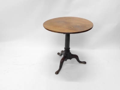 A 19thC tilt top tripod table, with circular top, gun barrel stem and triple cabriole legs, 70cm diameter. - 2