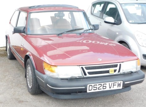 A Saab 900i saloon car, Registration D626 VFW, first registered January 1987, odometer reading 70,713 miles, 1985cc petrol, red with tan interior, partial service history, last service October 2010.