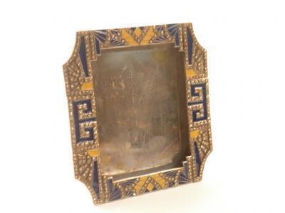 A French Art Deco style rectangular photograph frame with blue and yellow