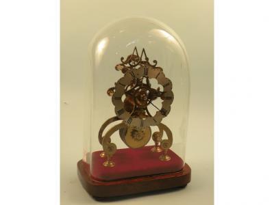 A 19thC brass skeleton clock with a single fusee movement