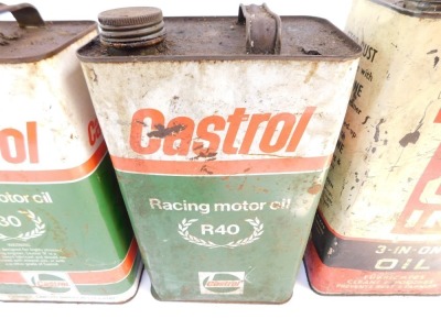 Five Castrol Racing motor oil canisters, comprising three large rectangular canisters, 30cm high, a smaller example, 18cm high, and a cylindrical example, 15cm high. (5) - 4