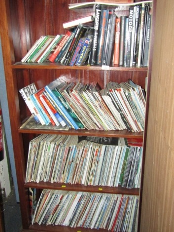 A group of aviation and car magazines and books, comprising The Lancaster Story, Moto GP, Road Racers magazine, Classic Road Cycle magazine, Old Glory Steam magazines, etc. (4 shelves)