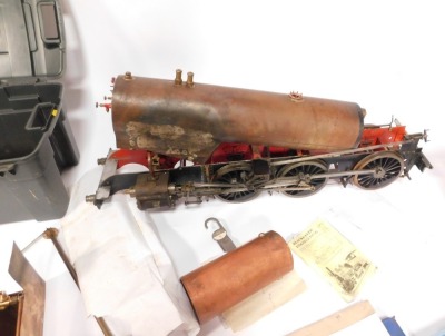 A 5½" Thompson B1 locomotive, partially built, to include boiler, tender chassis, brass water pick up dome, together with an incomplete 5 1/2" gauge boiler, water tank, and boiler tube. (a quantity) - 5