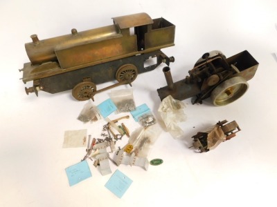 An incomplete 3½" gauge brass locomotive, and an incomplete steam tractor. (contents of one box) - 2