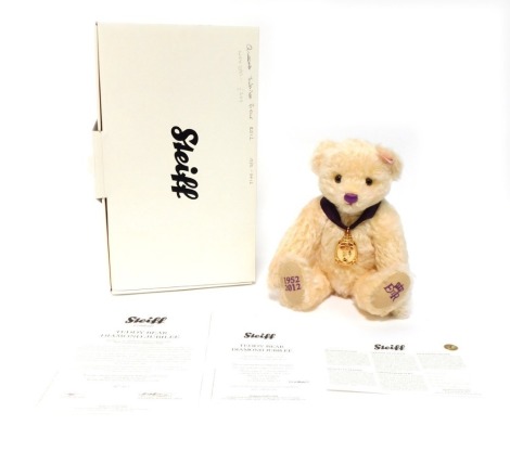 A Steiff Queens Jubilee bear 2012, produced to celebrate the Queens Diamond Jubilee, 27cm high, vanilla, boxed with certificate.