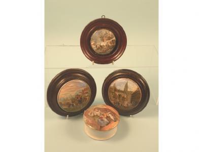 Four 19thC Prattware type pot lids