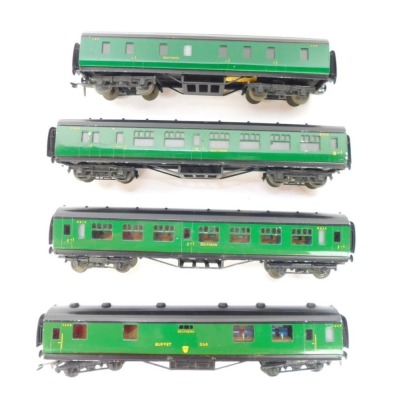 Four Exley coaches, including Third Class, buffet car, First Class car, etc. (4)