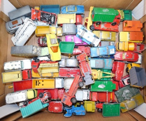 Lesney Matchbox play worn die cast vehicles, including refrigerator truck, Hot Rod No 1, Jeep Gladiator, cattle truck, etc. (72)