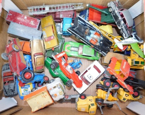 Corgi, Matchbox and Meccano play worn die cast vehicles, including James Bond DB5 Austin Martin, Corgi breakdown truck, Corgi Batmobile, Corgi Whizz Wheels Ford Cortina, etc. (33)