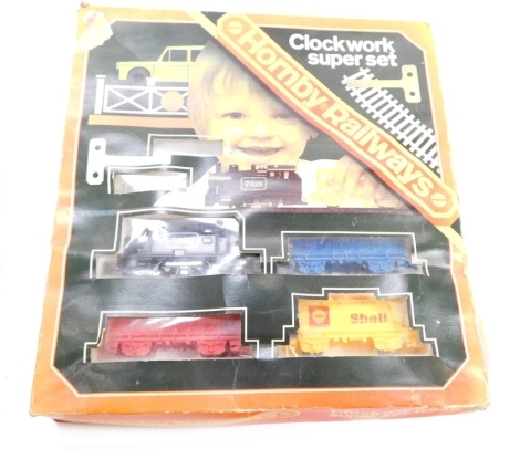 A Hornby OO gauge clockwork Super Set 9533, Scalextrix track and accessories. (1 box)