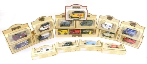 Lledo die cast vehicles, including 1934 Model A4 truck Dunlop Tyres, 1934 Chevrolet van XR Batteries, 1934 Model A4 van GPO, 1920 Model T4 van Lucas, etc., boxed. (41)