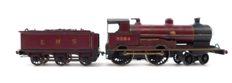 A kit built OO gauge George V Class locomotive, Phaeton, LMS crimson livery, 4-4-0, 5394, with associated box.