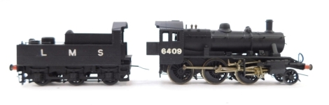 A kit built OO gauge Class 2MT Mickey Mouse locomotive, LMS black livery, 2-6-0, 6409, with associated box.