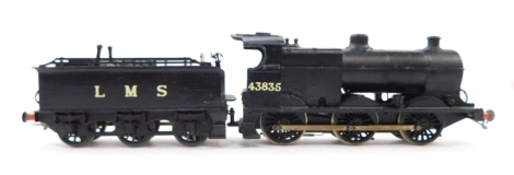 A kit built OO gauge Fowler Class 4F locomotive, LMS black livery, 0-6-0, 43835, with associated box.