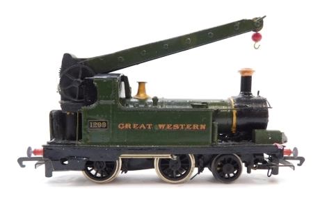 A kit built OO gauge Crane locomotive, GWR green livery, 2-4-0, 1299, with associated box.