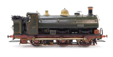 A kit built OO gauge Saddle Tank locomotive, GWR lined green livery, 0-6-0, 748, with associated box.