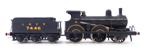 A kit built OO gauge Holden Class E4 locomotive, LNER black livery, 2-4-0, 7446, with associated box.