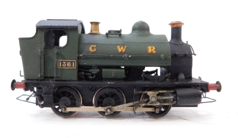 A kit built OO gauge Churchward Class 1361 Saddle Tank locomotive, GWR green livery, 0-6-0ST, 1361, with associated box.