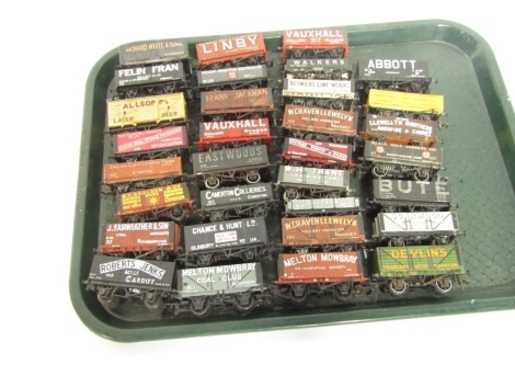 Slaters and Peco OO gauge built wagon kits, to include Vauxhall Colliery, Richard White & Sons of Evesham, Scarwood Coal Society Ltd, Devlins Trawlers Granton, Chant & Hunt Ltd, J Fairweather & Son Coal Merchants, Eastwoods of London, Lewellyn Bros Aberda