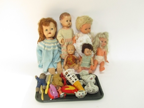 Toys and dolls, to include a doll's tea set, mohair Teddy Bear, celluloid dolls, etc. (a quantity)