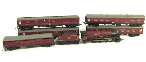 A Tri-ang OO gauge Stannier Princess Royal Class locomotive, 4-6-2, British Railway sleeping car, buffet car, and Royal Mail TPO, etc. (6)