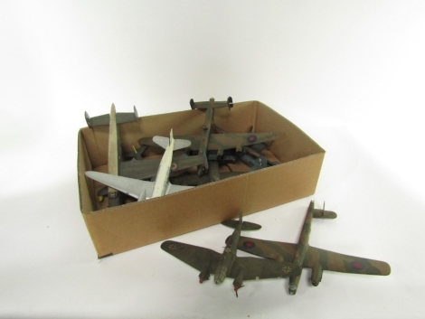 Built model kits, including Avro Lancaster, RAF transport plane, etc. (1 box)