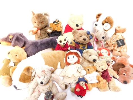 Soft toys, including Winnie the Pooh, Melissa & Doug Dashound, Ted Funnel teddy bear, Mary Myer old fashioned teddy bear, etc. (1 box)