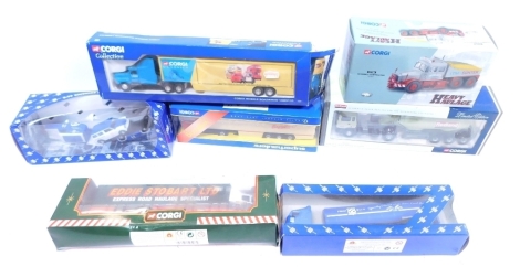 Various Corgi die cast vehicles, to include Eddie Stobart lorry, Heavy Haulage Scammell Contractor CC12302, cement truck, Redland tanker, etc., boxed. (7)