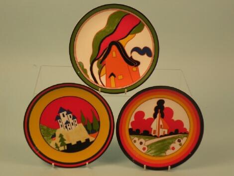Three Wedgwood Bradford Exchange limited edition Clarice Cliff style plates