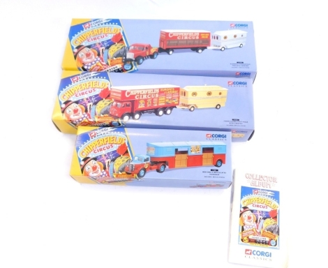 Various Corgi Classics Chipperfield Circus die cast vehicles, to include ERF eight wheel rigged truck 91957, Advanced Booking Vehicle 96905, boxed. (4)