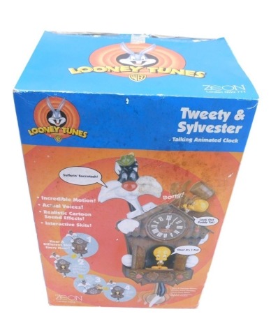 A Looney Tunes Tweety and Sylvester talking animated clock, boxed.