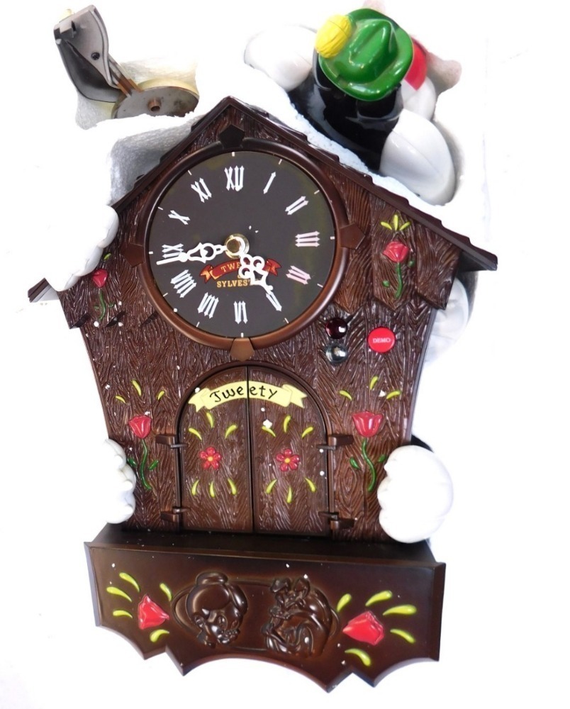 A Looney Tunes Tweety and Sylvester talking animated clock, boxed.