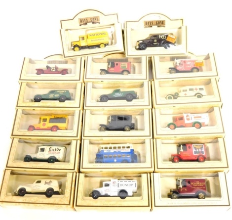 Days Gone die cast vehicles, to include Exide, etc., boxed. (17)