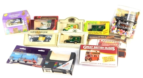 Die cast cars and buses, to include Great British Buses, Bassett's Liquorice Allsorts advertising van, boxed, etc., boxed. (11)