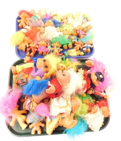 Trolls figures, late 20thC, with pink hair, blue hair, etc. (2 trays)