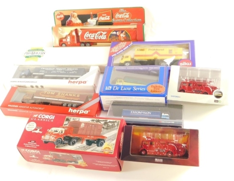 Various die cast lorries, 1:55 & 1:76 other scale, to include Corgi Classics, Coca-Cola lorry, Siku, etc., boxed. (a quantity)