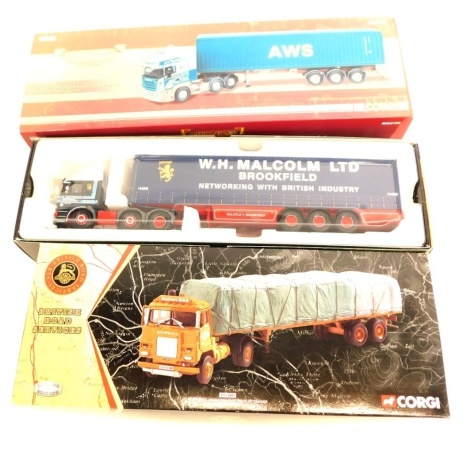 A Corgi Limited Edition Hauliers of Renown Johnson's AWS lorry, a gold star special lorry and another similar, boxed. (3)