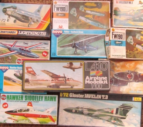 Heller and other 1:72 aeroplane kits, to include Novo Hawker Hunter Interceptor Fighter F320, Airfix Fouga Magister, other 1:72 etc., boxed. (a quantity)