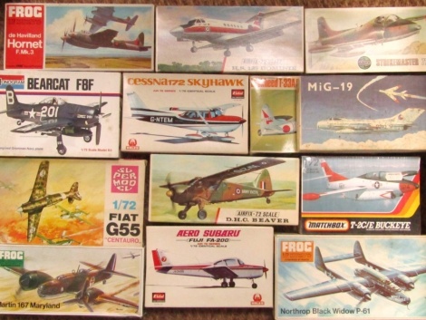 Frog and other 1:72 scale aeroplanes, to include MIG-19, Frog Martin 167 Maryland, etc., boxed. (a quantity)