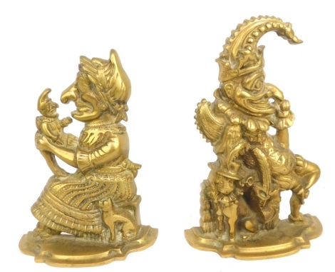 A 20thC brass Mr Punch & Judy door stop set, the largest 31cm high. (2)