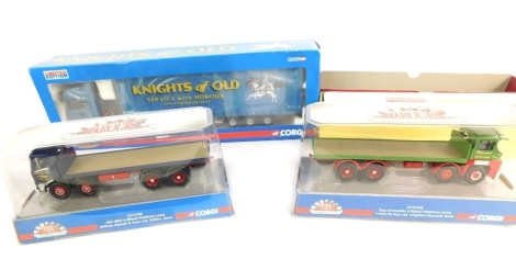 Four Corgi die cast vehicles, comprising Knights of Old, Corgi Classics British Rail Bedford low loader and two 1:50 scale trucks, boxed. (4)