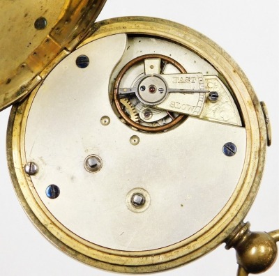 A Victorian gold plated chronograph pocket watch, by Dorey Lester and Company, open face, key wind, circular enamel dial bearing Roman numerals, centre seconds, Swiss movement, the case of plain form, no key, together with a 9ct rose gold graduated kerb l - 3